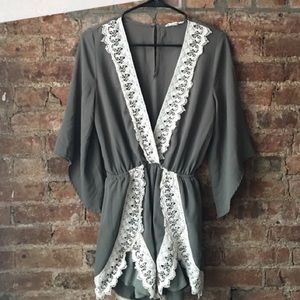 Army Green Romper with Lace Details